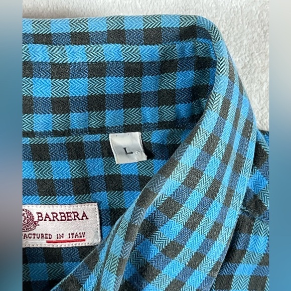 Luciano Barbera Size Large Classic Navy Gingham Cotton Twill Made in Italy Shirt - Picture 7 of 11